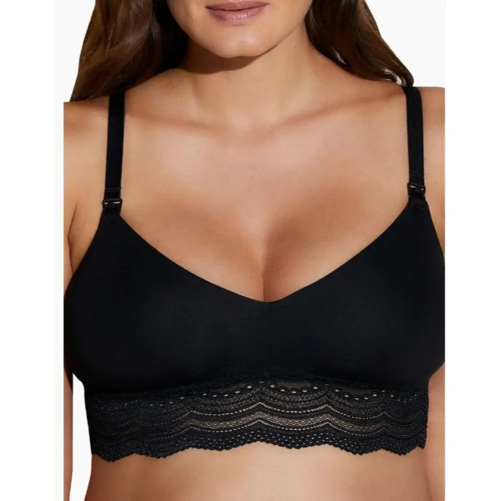 NEW Cosabella Womens Medium Evolution Modal Nursing Bra‎ Black Lace Trim